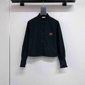 Miu Miu Dark Button Down Shirt with Ruffled Cuffs